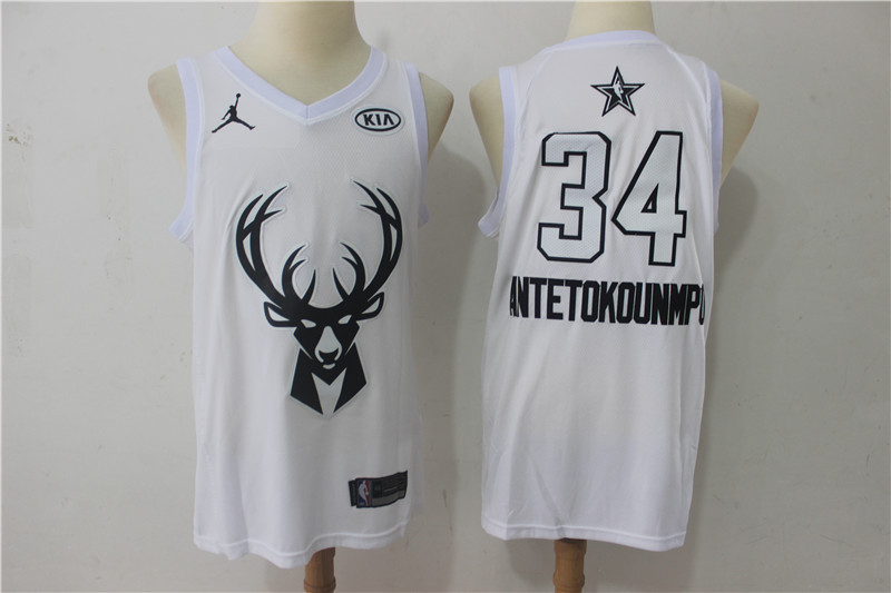 Men Milwaukee Bucks #34 Antetokounmp White 2108 All Stars NBA Jerseys